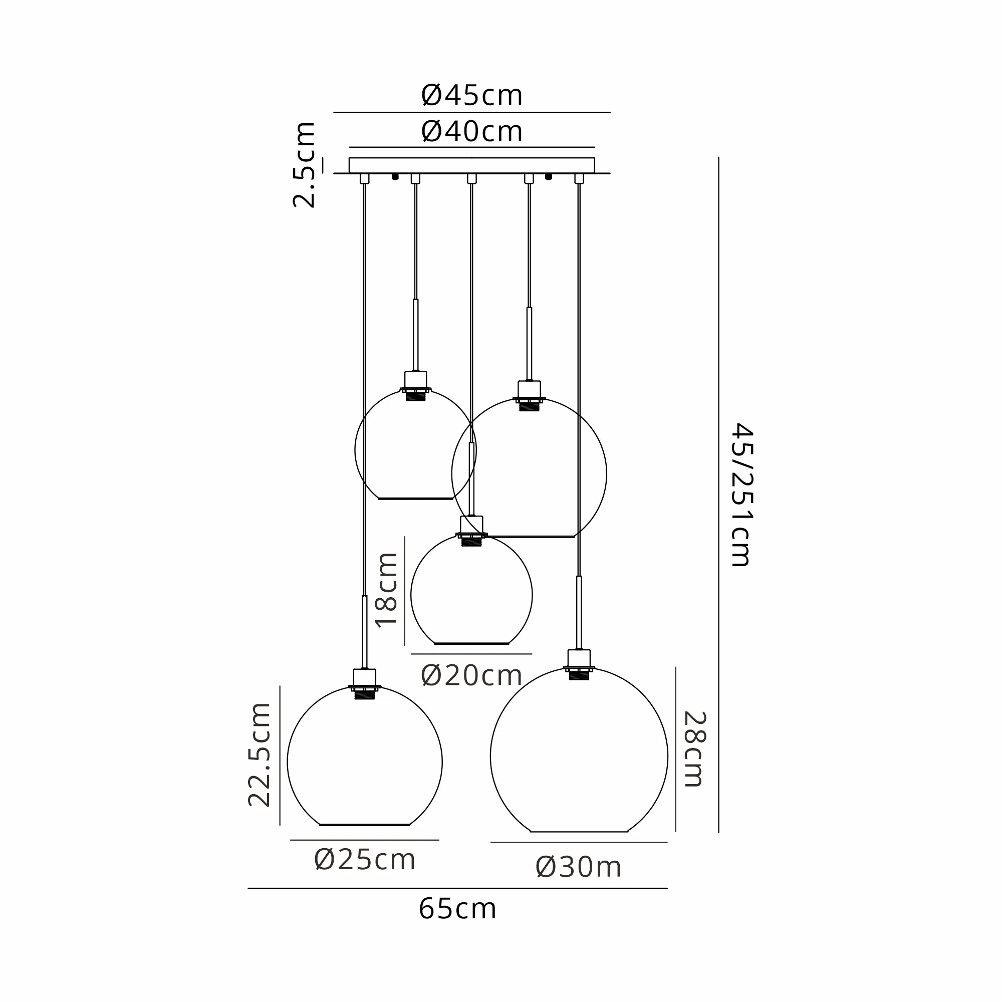 DK1200  Lori cm Round Pendant, 5 Light Adjustable E27, Antique Gold/Opal Open Mouth Round Globe Shades